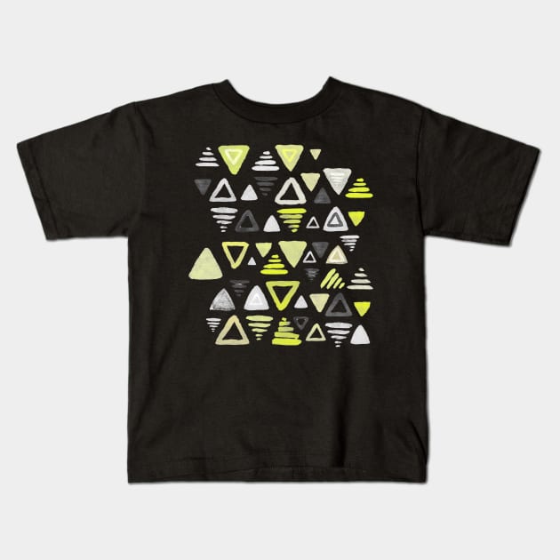 Summer Yellow Triangles on Grey Kids T-Shirt by micklyn